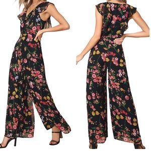Lulus | Blooming Love Black Floral Print Ruffled Jumpsuit | Medium New with Tag